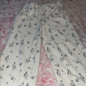 American Eagle Outfitters White Pajama Pants with Black Halloween Print